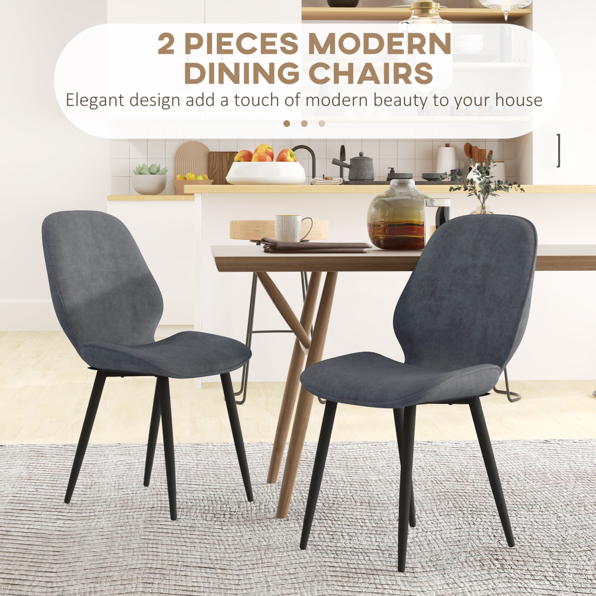 Aurora Dining Chairs Set of 2, Upholstered Kitchen Chairs with Metal Legs, Grey