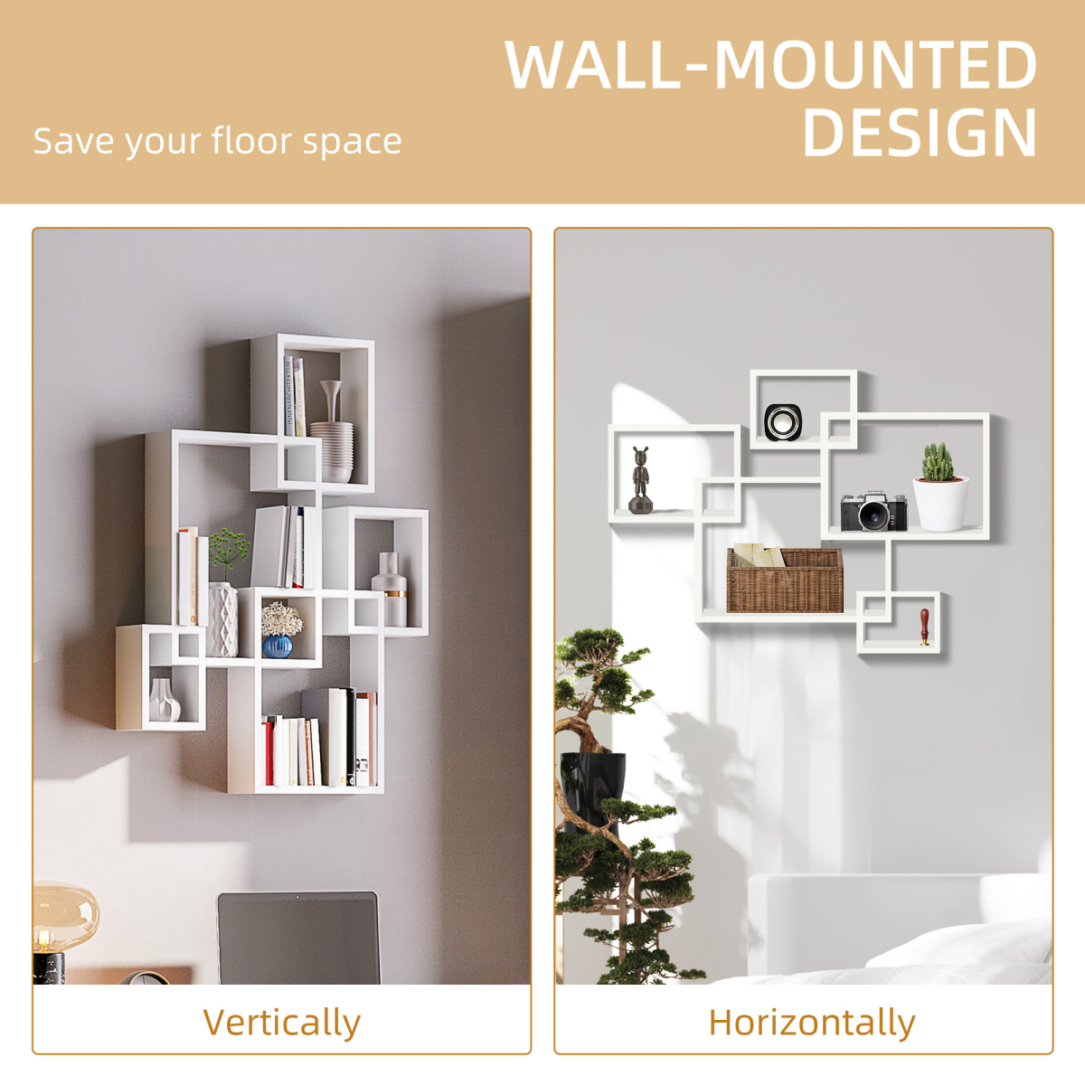 Aurora Floating Shelves, Interlocking Cube Shelves for Decoration, White