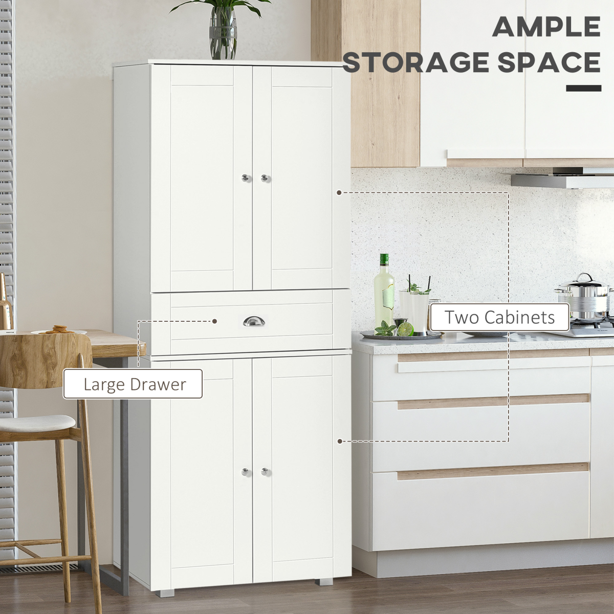 Modern Kitchen Pantry Cupboard w/ Drawer and Shelves, 76.2x40x184cm
