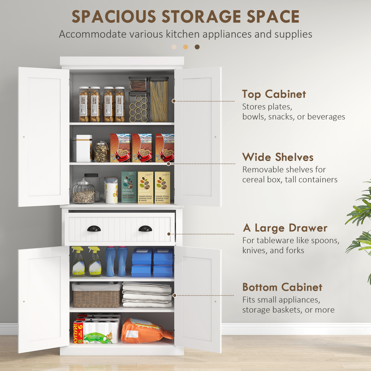 Freestanding Kitchen Storage Cabinet Drawers Cupboards Shelves White
