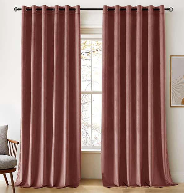 Woaboy Super Soft Velvet Curtains 90 Drop Luxury Eyelet Drapes W 90 x L 90 Dusty Rose Pink 2 Panels- New but scruffy packaging