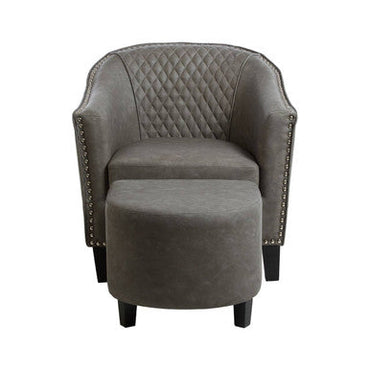 Derby Grey Faux Leather Tub Chair and Footstool with Stud Detail