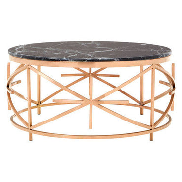 Alvaro Rose Gold Stainless Steel Coffee Table with Black Marble Top