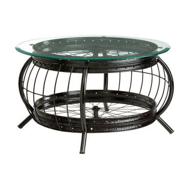 Clear Glass Top Coffee Table with Black Finish Bamboo and Iron Frame | Mantis