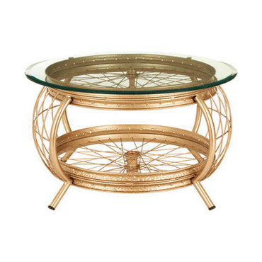 Clear Glass Top Coffee Table with Champagne Gold Finish Bamboo and Iron Frame | Mantis