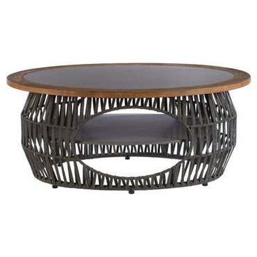 Opus Grey Stone And Natural Wood Top Coffee Table With Rope Base
