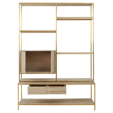 Oak Wood and Gold Finish Shelf Unit | Modica