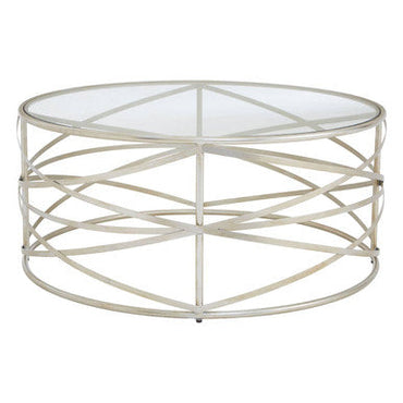 Silver Round Coffee Table with Clear Tempered Glass | Rubia