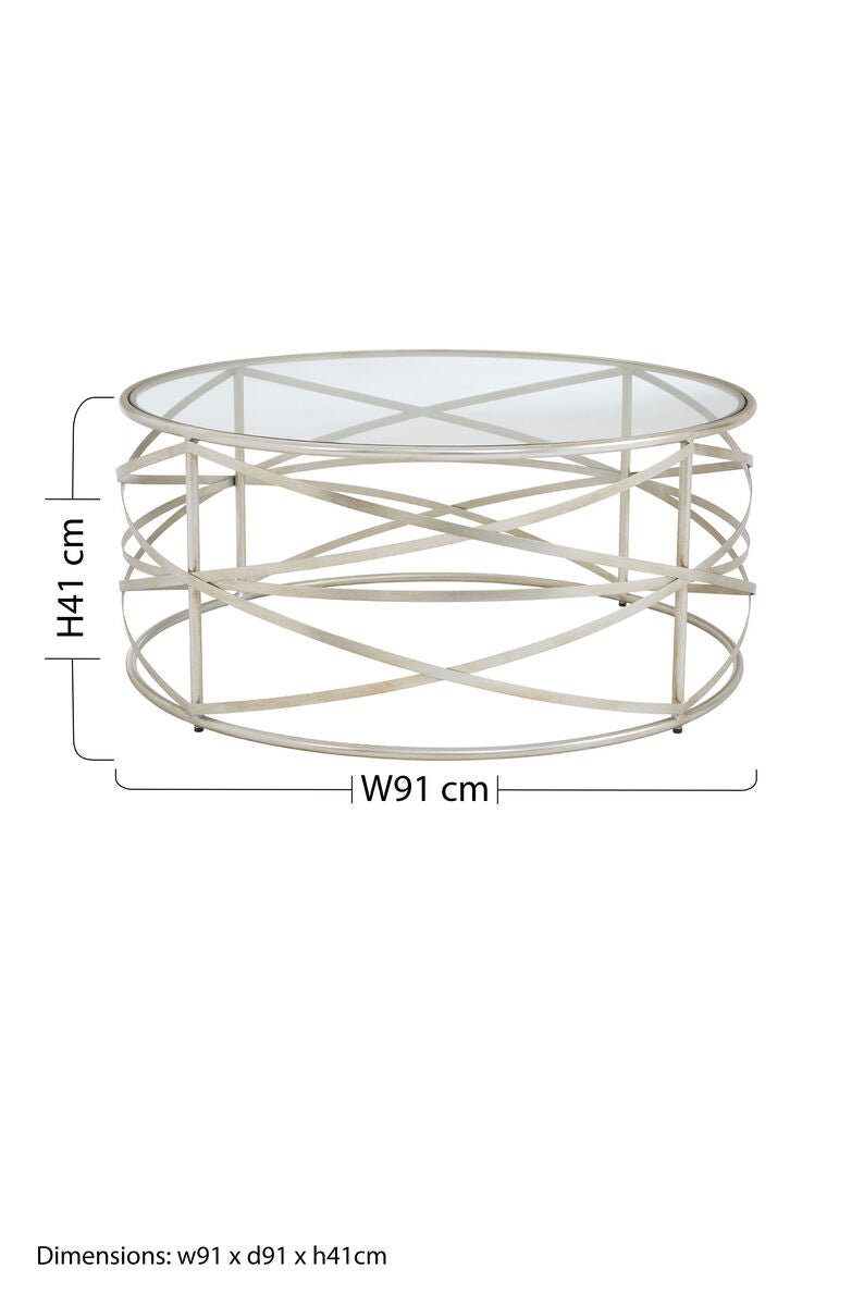 Silver Round Coffee Table with Clear Tempered Glass | Rubia