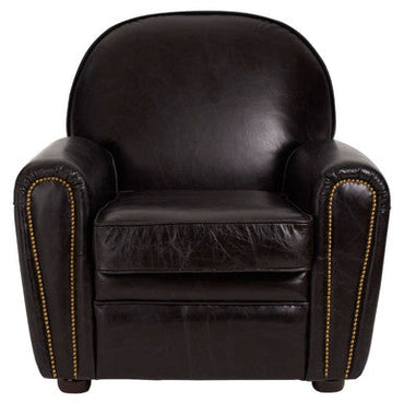 Victor Black Leather Armchair with Brass Stud Detail