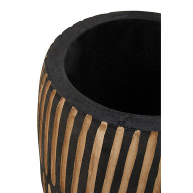 Arlo Black and Natural Large Engraved Wood Planter