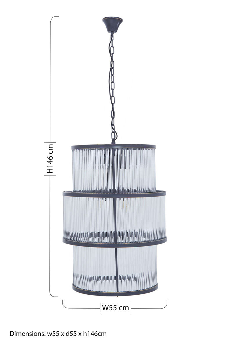 Black Finish 3 Tiered Glass Chandelier | Salasco