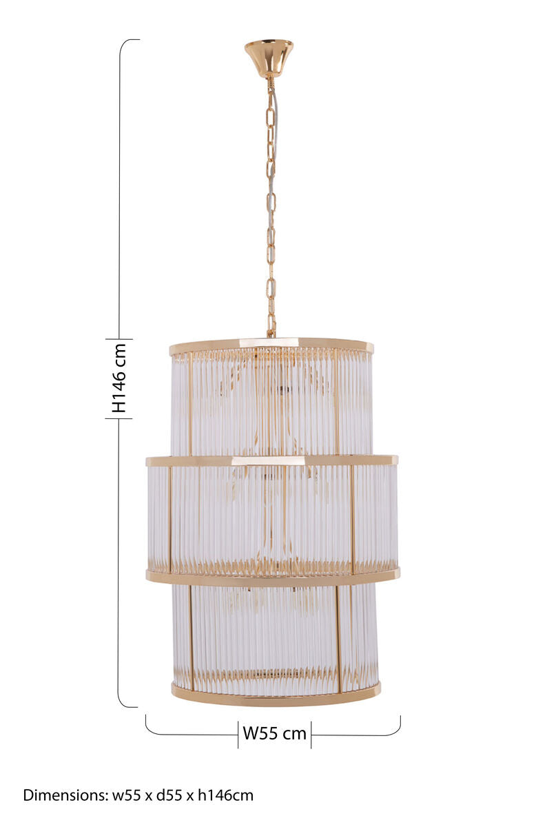 3 Tier Gold Finish Glass Chandelier | Salasco