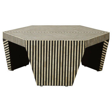 Black and White Striped Bone Inlay Hexagon Coffee Table | Fusion