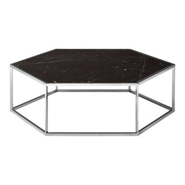 Silver Stainless Steel Frame Hexagon Coffee Table with Black Marble Top | Piermount