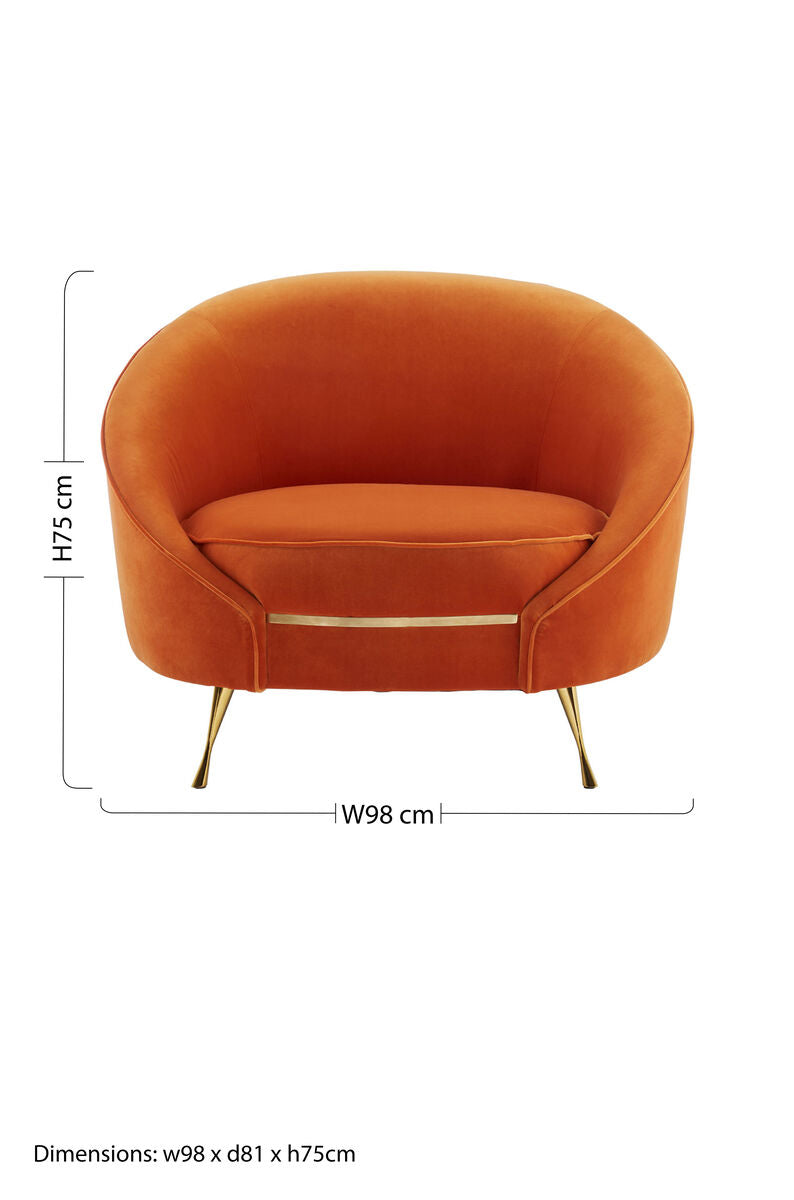 Manhattan Orange Velvet Cocoon Chair with Curved Back