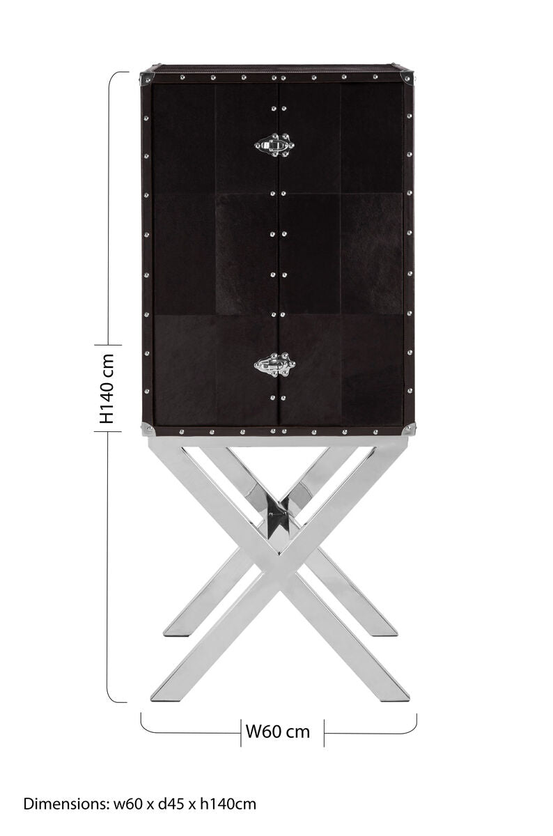 Hair on Leather Cross Base Drinks Cabinet | Kensington Townhouse