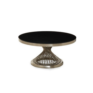 Anzio Black Glass Round Coffee Table with Brushed Silver Finish Base