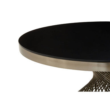 Anzio Black Glass Round Coffee Table with Brushed Silver Finish Base