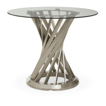 Anzio Clear Glass Round Dining Table with Brushed Silver Finish Base