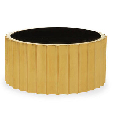Alvaro Black Glass Coffee Table with Ribbed Gold Metal Frame