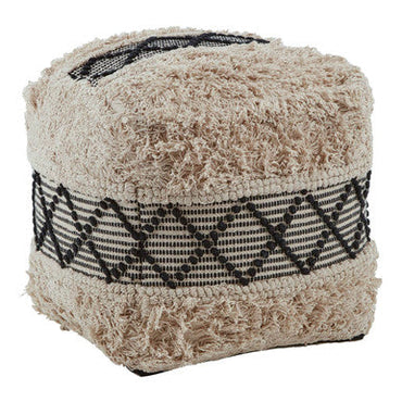 Cefena Black And White Shaggy Pouffe
