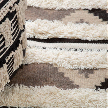 Cefena Black And White Shaggy Fabric Pouffe
