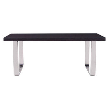 Large Black Pinewood and Clear Glass Top Dining Table with Silver U-Shaped Metal Legs | Kerala