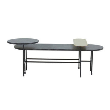 Gold Oak Veneer and Black Marble Top Coffee Table with Iron Legs | Serrano