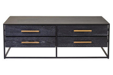 Black Finish 4-Drawer Coffee Table with Metallic Handles and Iron Frame | Judd