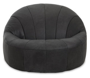 Hoxton Antique Black Leather Cocoon Lounge Chair with Padded Seat
