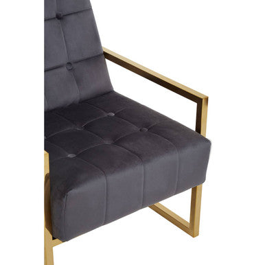 Hana Grey Velvet Chair With Gold Stainless Steel Frame