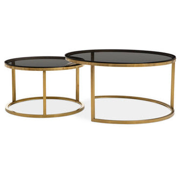 Alana Gold Finish and Tinted Glass Set of 2 Nesting Coffee Tables
