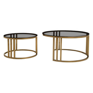 Alana Gold Finish and Tinted Glass Set of 2 Round Nesting Coffee Tables