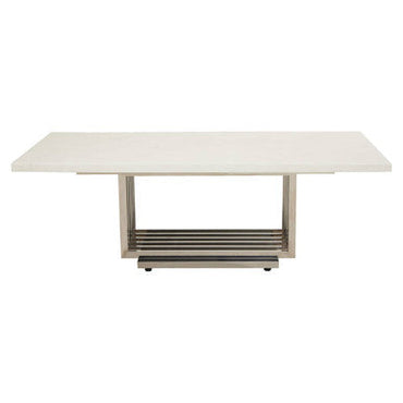 White Faux Marble Top Coffee Table with Silver Geometric Stainless Steel Frame | Moda