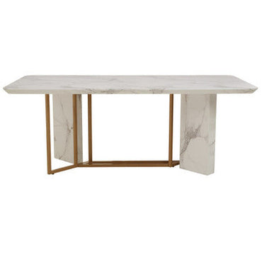Rectangular White Marble Dining Table with Gold Finish Legs | Vieste