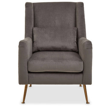 Doucet Grey Velvet Chair with Gold Finish Angular Legs