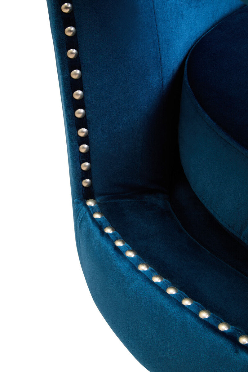 Hestia Blue Velvet Swivel Chair With Matte Black Base
