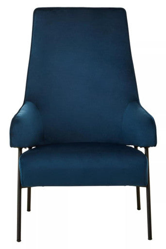 Henia Blue Velvet High Back Chair with Black Metal Legs