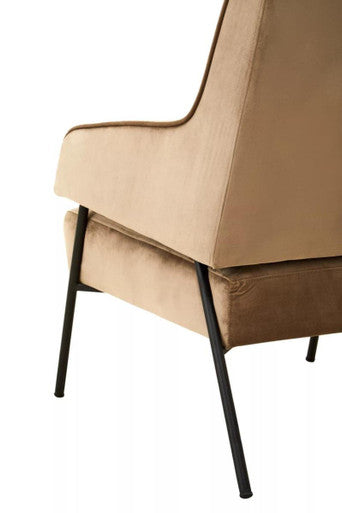 Henia Mink Velvet High Back Chair With Black Metal Legs