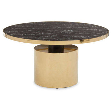 Black Marble Effect Glass Top Coffee Table with Gold Finish Base | Oria