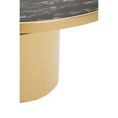 Black Marble Effect Glass Top Coffee Table with Gold Finish Base | Oria