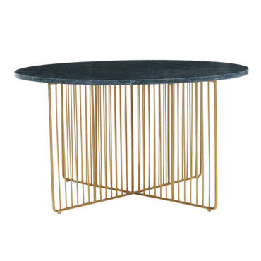 Green Round Marble Coffee Table with Gold Iron Rod Base | Nirav