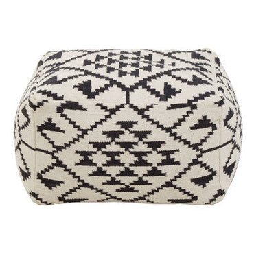 Cefena White Textured Fabric Pouffe With Padded Seat