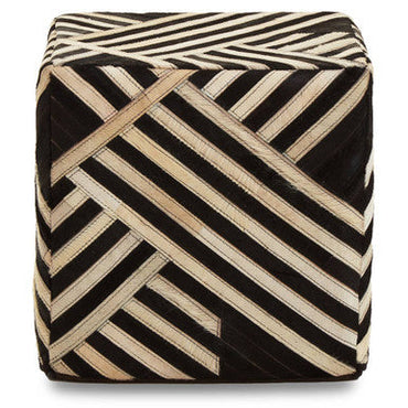 Safira Bosie Black And White Stripe Leather Pouffe