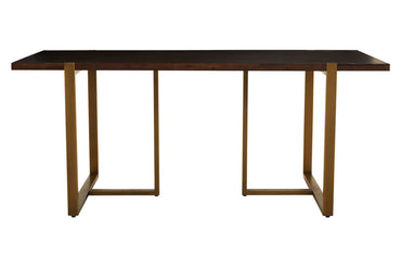 Grey Acacia Veneer Chevron Wood Rectangular Top Dining Table with Antique Brass Frame | Brando