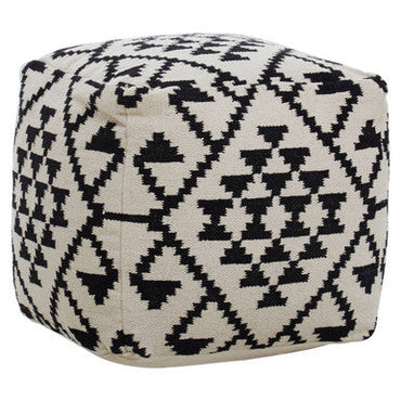 Cefena Black And White Fabric Pouffe With Open Weave Design