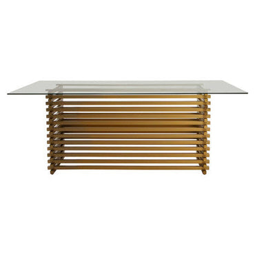 Vogue Rectangular Glass Top Dining Table With Matte Gold Stainless Steel Base