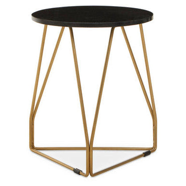 Black Marble Top Side Table with Gold Finish Geometric Sledge Base | Corra