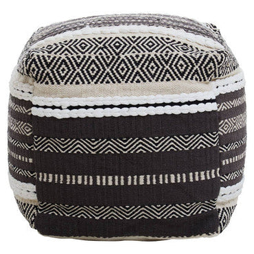 Cefena Grey Cotton And White Pouffe